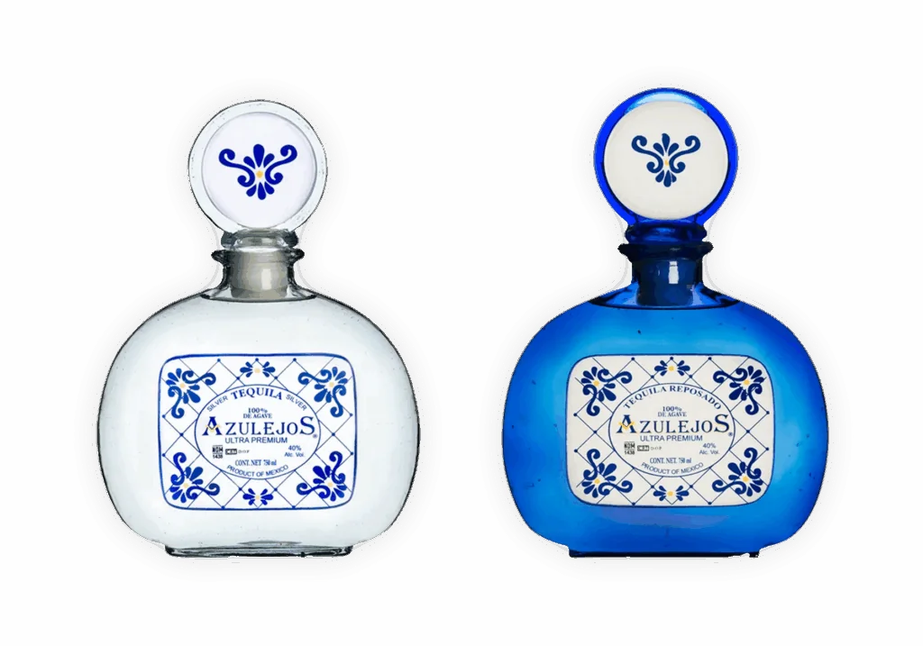 Two decorative tequila bottles displayed