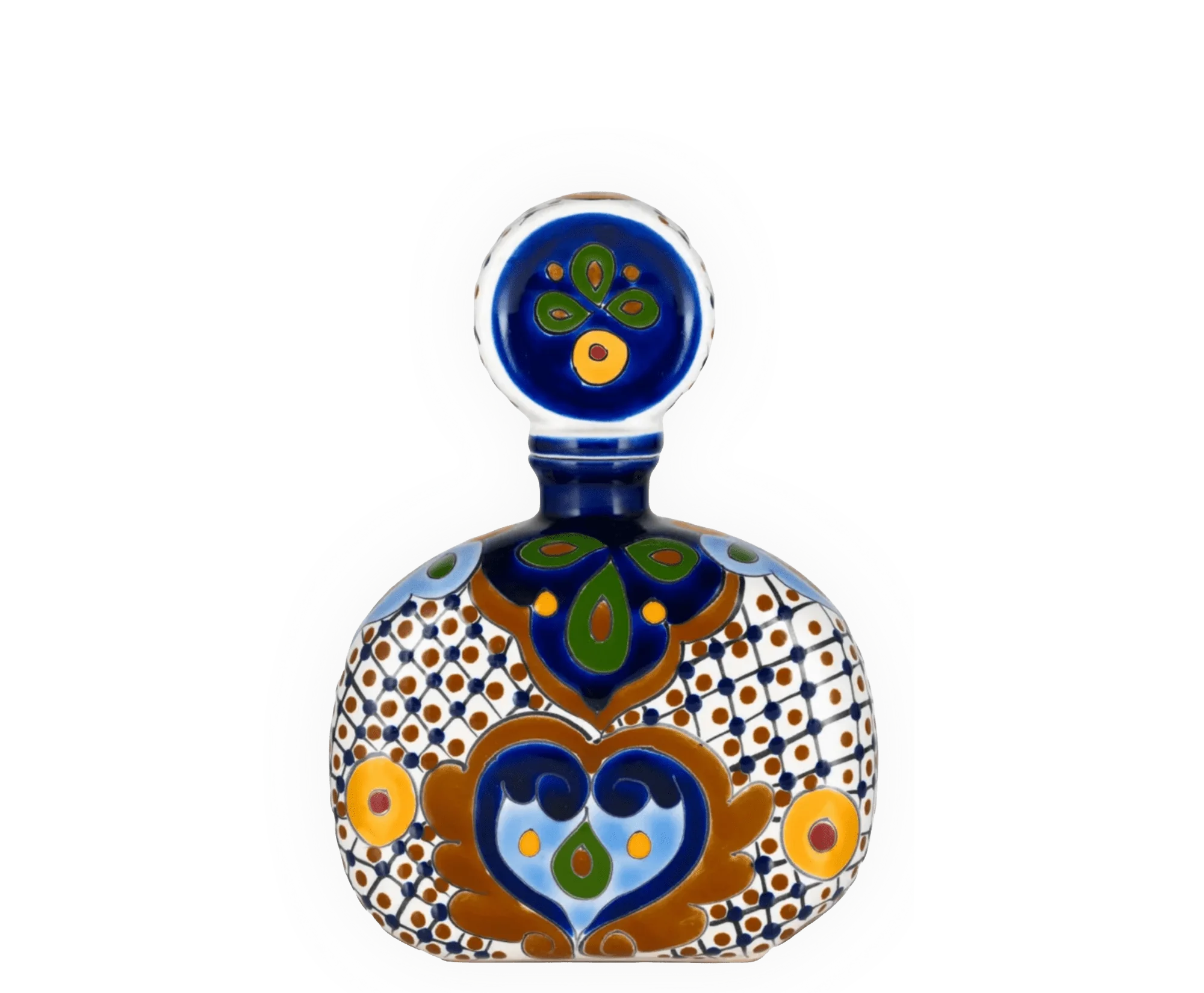 Colorful decorative bottle with intricate patterns.